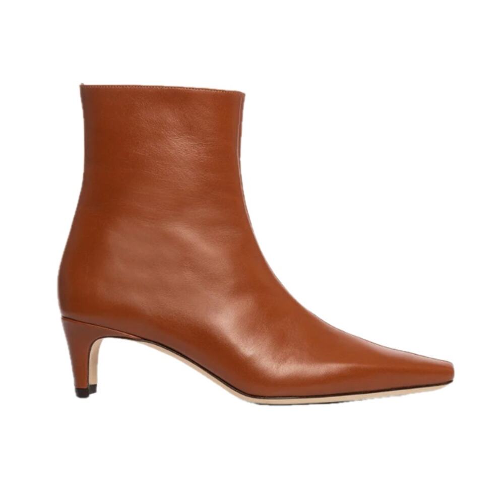 STAUD Wally Tan Nappa Leather Pointed Toe Kitten Heel Ankle Boots Size 39 / 9 - Picture 2 of 14
